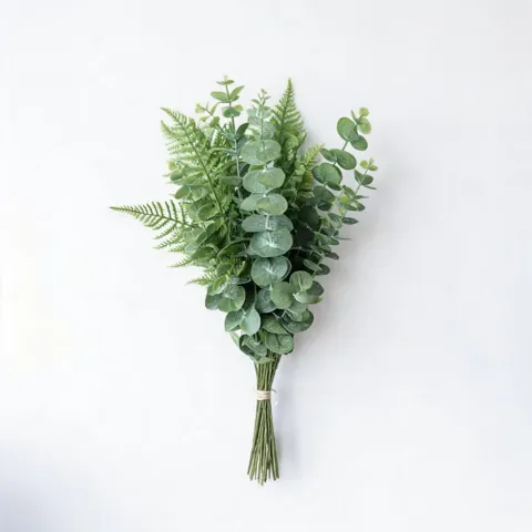 Bunch of artificial eucalyptus and fern stems